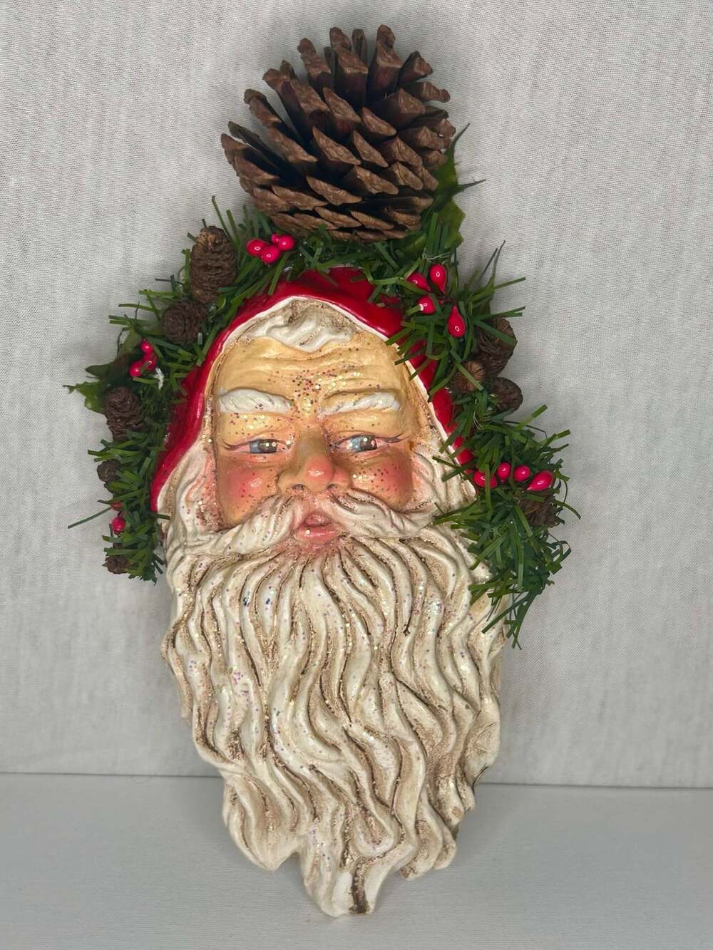 Silvestri Santa Claus Face Wall Hanging Garland Pinecone